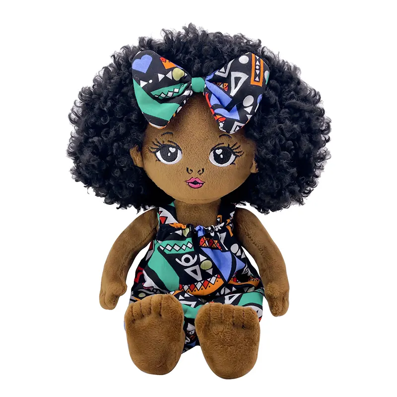 Boneka bayi hitam, gaya Afrika perempuan kain lap gaun dengan boneka lembut lucu