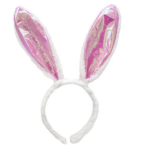 Diadema con orejas de conejo de lentejuelas para niños y adultos Diadema de Pascua de tela - Product Image 4