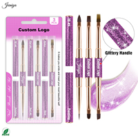 Ensemble de pinceaux professionnels pour nail art à double embout, manche métallique violet, poils en nylon, pour techniciens en gel.
