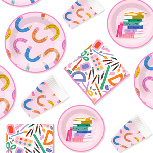 DAMAI - Juego de Vajilla Desechable con Diseño Geométrico para Fiestas Temáticas de Regreso a Clases, Platos, Vasos y Servilletas de Papel para Graduación - Product Image 4