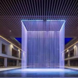 Fontana Commerciale Moderna in Acciaio Inossidabile con Fibra Ottica, Spruzzo d'Acqua, Rocce e Design a Rete Rossa per Esterni, Facile da Installare - Product Image 4