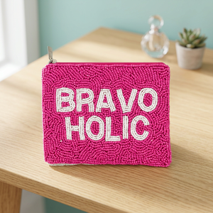 Porte-monnaie rose perlé brodé avec fermeture éclair, pochette personnalisable avec logo pour cadeau de mariage - Product Image 2