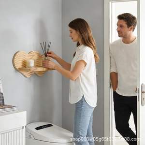 Étagère murale en bois de forme irrégulière, couleur naturelle, simple niveau, pour l'affichage d'objets décoratifs - Product Image 2