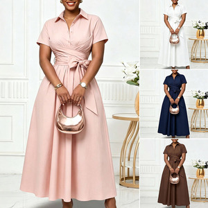 Joydressing Elegante Abito Camicia <span class=keywords><strong>Bianco</strong></span> a Maniche Corte con Colletto Rovesciato e Cintura Annodata, <span class=keywords><strong>Vestito</strong></span> <span class=keywords><strong>Midi</strong></span> Casual da Donna - Product Image 2