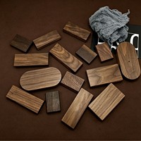 Support de présentation ovale en bois massif de noyer noir poli, plateau en bois, décoration de bureau pour poupée, design moderne et simple, DIY