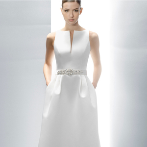 Robe en mousseline S3236F 2026 nouvelle collection, minimaliste, à sequins, coupe trapèze, taille naturelle, en fibre de polyester écologique, col en V profond, amincissante - Product Image 4
