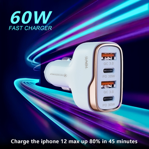 Cargador de Coche USB de 4 Puertos SUNDAREE, Adaptador de Carga Rápida Dual PD <span class=keywords><strong>QC3</strong></span>.0 Tipo C, Adaptador OEM Tipo C para Todos los Teléfonos Inteligentes - Product Image 6