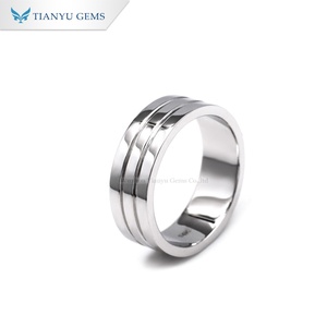 TIANYU GEMS Custom 14K White Gold Minimalist Double-Line Style 7mm Band Stylish <b>Men</b>’s <b>Ring</b> - Product Image 2