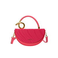 Nouveauté : Sac bandoulière demi-lune pour femme avec poignée spirale en métal doré, en cuir PU effet vague d'eau, mini sac selle de luxe