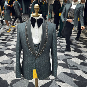 Handmade Beaded <b>Men's</b> 3-Piece Formal Tuxedo <b>Suits</b> Breathable Plus Size Flat Front Groom Wear for Special Occasions Ceremonies - Product Image 3