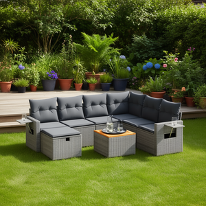 Ensemble de canapés de jardin gris avec coussins, résistant aux UV, en rotin PE, mobilier d'extérieur au design contemporain, imperméable, pour usage extérieur - Product Image 2
