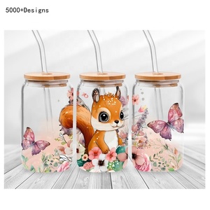 <span class=keywords><strong>100</strong></span> + Tendance Design 3D UV Dtf Tasse Wraps Transfert Autocollants Animal Mignon Animal Fleurs Dtf Tasse Tumbler Libbey Verre Peut Wrap - Product Image 3