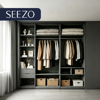 Armoire Modulaire pour Projet Hôtelier, Style Exécutif, Placage Noyer, avec Miroir Pleine Longueur, Fabrication Usine