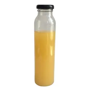 Custom 200ml transparent glass milk bottle Clear Flint Glass Juice Beverage Bottles twist off cap lug caps