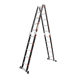 Aluminum <b>Foldable</b> Extension Ladder 6 <b>Steps</b> 12ft Extended Height Manual Lock 300lb Capacity Warehouse & Home Use - Product Image 3