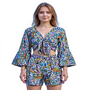 New Vintage Fashionable High-End 100% <b>Silk</b> Floral Summer One Set Matching Shorts Breathable Eco-Friendly Women - Product Image 1