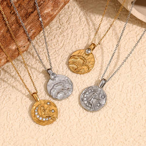 Retro Französische Nischen-Personalisierte Sonne-Mond Edelstahl 18K Vergoldete Halskette für Frauen - Product Image 3