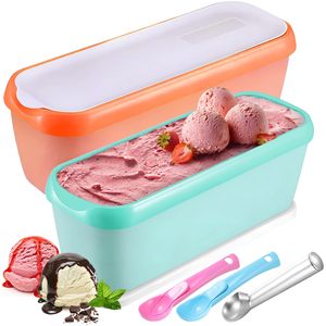 Conteneur à crème glacée réutilisable rectangulaire en plastique à double isolation avec couvercle, boîte à crème glacée, pot à crème glacée - Product Image 1