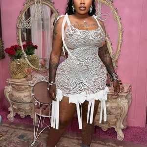 เดรสแฟชั่นสำหรับผู้หญิงผูกโบว์เซ็กซี่ผ้าแจ็คการ์ดเอวสูงผูกลูกไม้ - Product Image 1