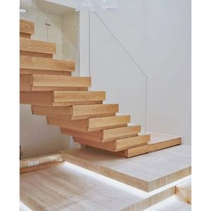 Garde-corps d'escalier droit moderne du fabricant sur mesure Mono Stringer <span class=keywords><strong>poutre</strong></span> en acier avec bande de roulement en bois/marbre/verre pour villas et hôtels - Product Image 1