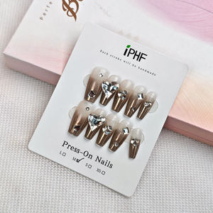 Faux ongles à pression scintillants pour fête, 10 pièces - Faux ongles en forme de cercueil, couleur néon scintillante, couverture complète - Product Image 1