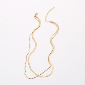 สร้อยคอชุบทอง 18k ลายก้างปลา ไม่หมอง สร้อยคอเหล็กกล้าไร้สนิมแบบซ้อน - Product Image 4