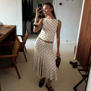 INS Street Style Polka Dot Sleeveless Tank Top & Mermaid Skirt Set for Women | <b>French</b> Chic Casual Two Piece <b>Outfit</b> - Product Image 3