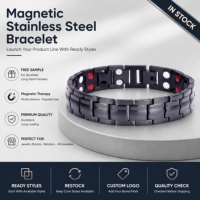 Bracelet magnétique en acier inoxydable plaqué or 18 carats, thérapie magnétique, 4-en-1, chaîne réglable, bijoux en gros pour hommes et femmes