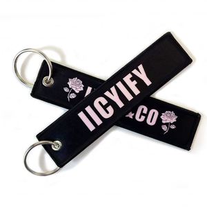 High Quality Embroidery Ring Woven <b>Key</b> Chains Wholesale <b>Custom</b> Logo Keychain - Product Image 1