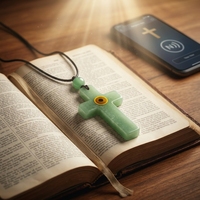Collier intelligent NFC étanche 20g en pierre précieuse naturelle, pendentif croix en jade, programmable pour partage sur les réseaux sociaux - Vente en gros