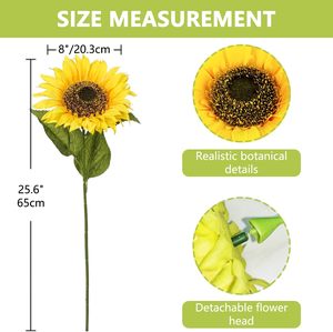 Grandes fleurs artificielles de tournesol et de lotus, 1 pièce, tête de fleur pleine de 8 pouces, tige longue de 33 pouces, en soie, pour remise de diplôme, mariage, Saint-Valentin - Product Image 6