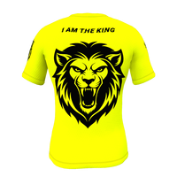 HIRBGOD Herren Esport T-Shirt Schnellt rockn endes, atmungsaktives Polyester-Gaming-Trikot mit gelber Sublimation farbe und Schwert löwen grafik