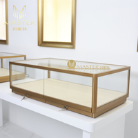 Vitrina de Exhibición de Alta Gama MASTER para Mostrador, Marco Dorado, Gabinete para Joyas con Cajón Deslizante, Cerradura Mecánica Antirrobo, Vitrina de Vidrio
