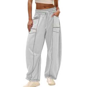Pantaloni da donna a gamba larga con coulisse in vita alta e cuciture a contrasto, modello Barrel, spedizione rapida - Collezione 2026 - Product Image 2