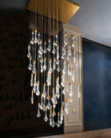 Lustre suspendu pour escalier à haut plafond, long lustre moderne de luxe, grand lustre en cristal