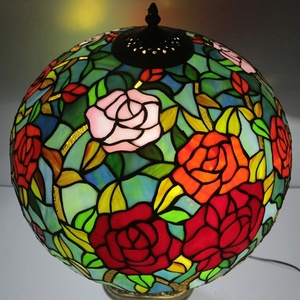 LongHuiJing European 16Inch Tiffany Dome <b>Table</b> <b>Lamp</b> with Rose Flower Stained Glass Lampshade and Deer Resin <b>Base</b> AC LED 2700K - Product Image 3