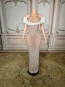 Vestido de Festa Sexy com Decote Halter e Mangas, Longo até o Chão, para Performance de Cantores em Clubes e Festas de Aniversário - Product Image 2