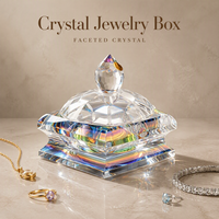 Boîte à bijoux en verre dichroïque à facettes en cristal K9 arc-en-ciel avec couvercle pour ranger bagues et boucles d'oreilles, décoration d'intérieur, cadeau de mariage