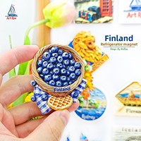 Magnet Kulkas 3D Stiker Magnetik Suvenir Perjalanan Hadiah - Jiwa Puisi Orang Tionghoa - Blueberry Finlandia dan Waffle