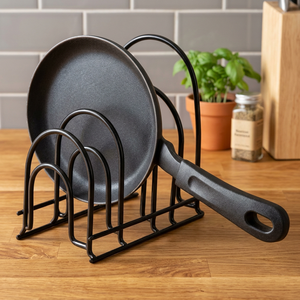 Black Metal Pot <b>Rack</b> <b>Storage</b> Holder Single Tier Circular Design <b>for</b> Kitchen Use Minimalist Style Standing Type Non-Foldable - Product Image 6