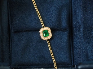 Xinfly Au750 Real Natural 0.46ct Emerald 0.11ct Cuban Link <b>Bracelet</b> 18K Pure Gold Sideways <b>Gemstone</b> <b>Bracelet</b> - Product Image 4
