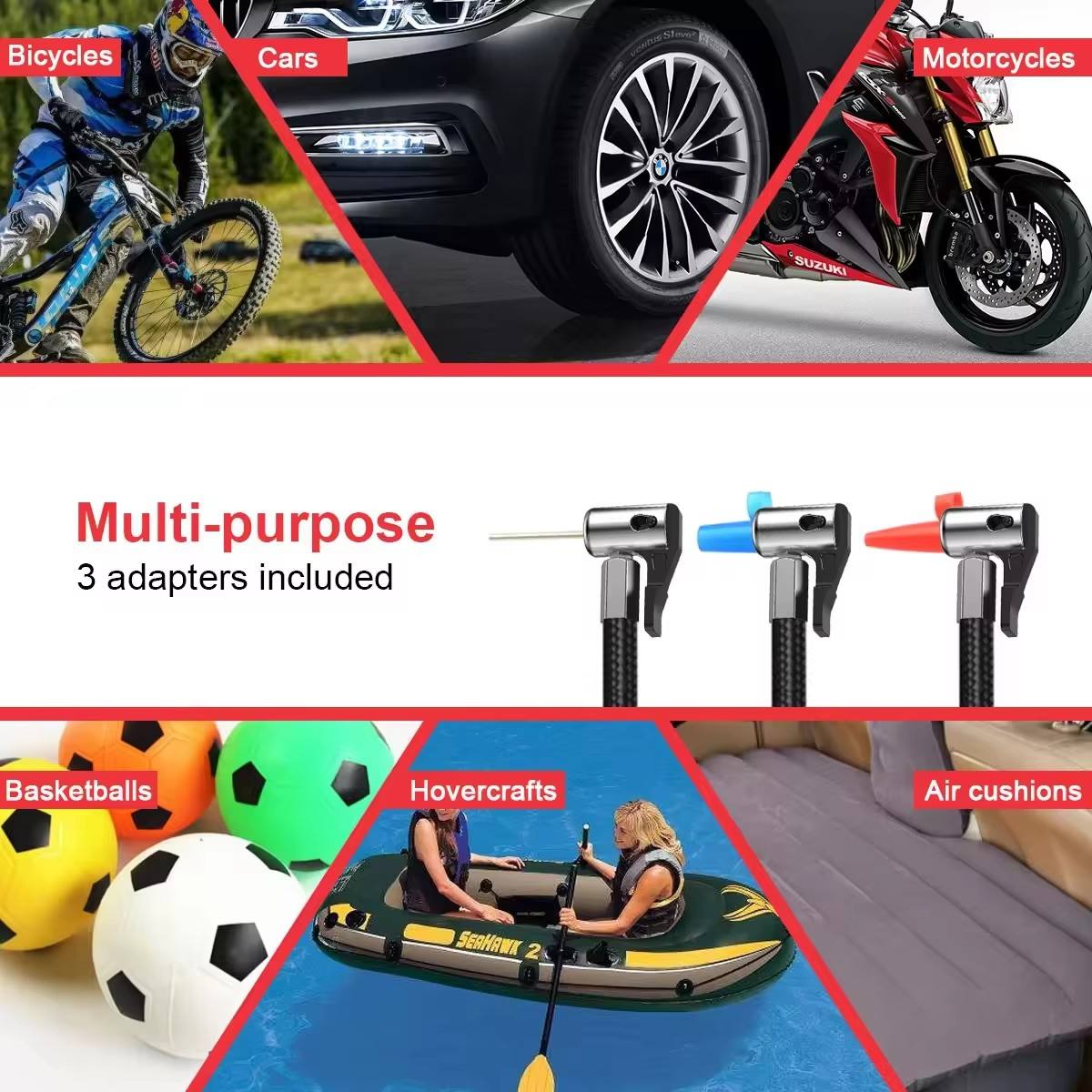 HONGDAK Custom Logo Multifunctional Car Bicycle Bike Handheld Portable WirelessPump Auto Compressor Air Pump Tire Inflators