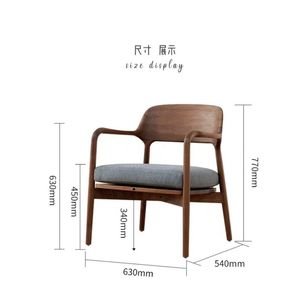 Fauteuil de salon en bois massif de style scandinave, siège rembourré en noyer noir, chaise de salon - Product Image 2