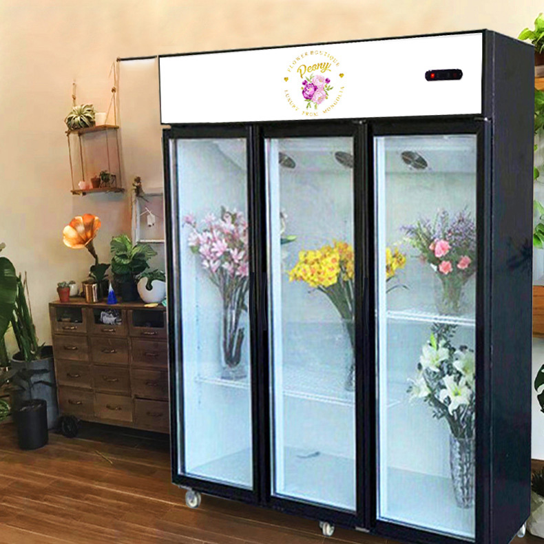 Refrigerador de puerta de vidrio para supermercado, refrigerador de flores para floristería y tienda de negocios