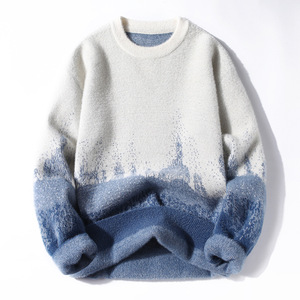 2022 Personalizado OEM & ODM Homens Camisola Mohair <span class=keywords><strong>Fuzzy</strong></span> Jacquard Manga Longa De Malha Inverno Pullover Kint Tripulação Pescoço Malhas Camisola Homens - Product Image 1