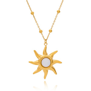 Sun Pendant <b>Necklace</b> 18K Gold Plated <b>Opal</b> Inlay Star Shape Beaded Chain Everyday Wear - Product Image 5