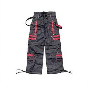 Pantalones Cargo Convertibles Estilo Punk Gótico para Hombre, Negros con Cadenas y Cordones Rojos, Tipo Harem - Product Image 1