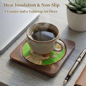 Easter Decoration Limited Edition Coaster | Handmade Cloisonne Enamel Walnut <strong>Wood</strong> Coaster - Product Image 5