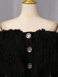 <span class=keywords><strong>Blazer</strong></span> noir pour femme A11226, épaules dénudées, avec garniture en plumes, grands boutons décoratifs, veste de soirée formelle - Product Image 6