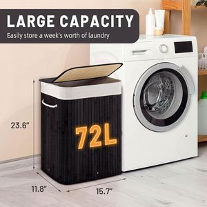 Custom Bamboo Laundry Basket <b>Storage</b> Baskets with Lid and Carrying Strap for Home <b>Bath</b> <b>Storage</b> - Product Image 2